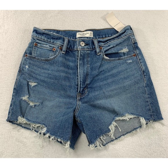 NWT Abercrombie & Fitch Shorts Womens 25, 0 High Rise Mom Short Distressed - Picture 5 of 9